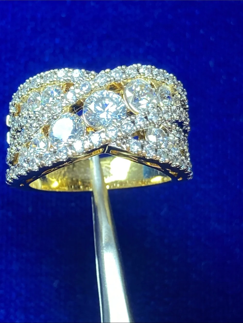 Gold Crisscross Pavé Cubic Zirconia Wide Band Ring - Gold